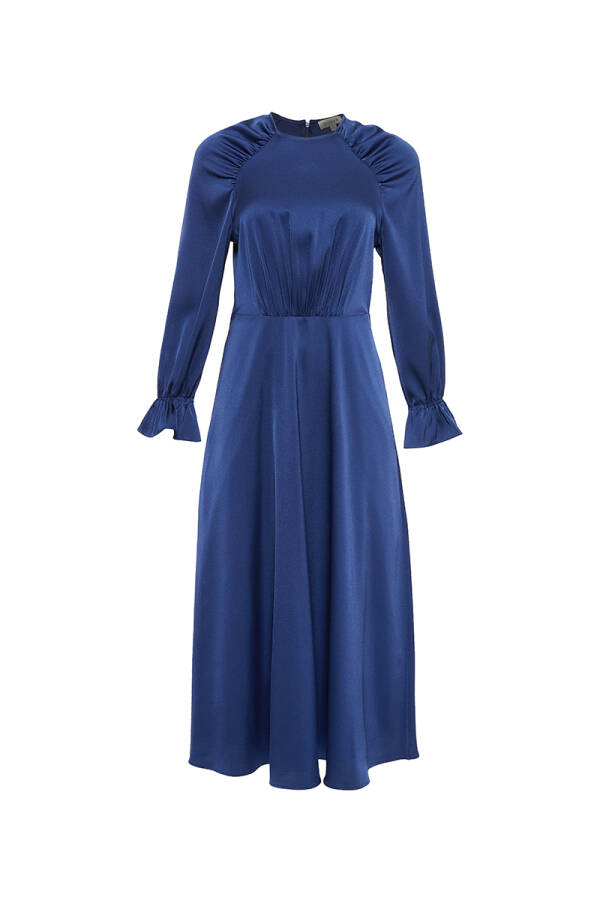 Lacivert Büzgü Detaylı Elbise - Aker