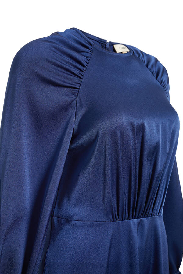 Lacivert Büzgü Detaylı Elbise - Aker (1)