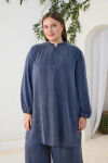 Lacivert Büzgü Lastik Detaylı Tunik - 2