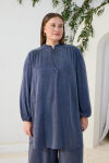 Lacivert Büzgü Lastik Detaylı Tunik - 4