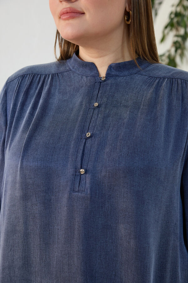 Lacivert Büzgü Lastik Detaylı Tunik - 6