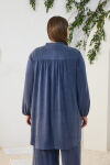 Lacivert Büzgü Lastik Detaylı Tunik - 7