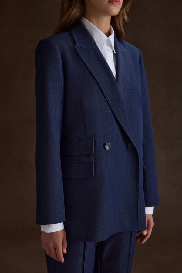 Lacivert Cep Kapak Detaylı Ceket - 6