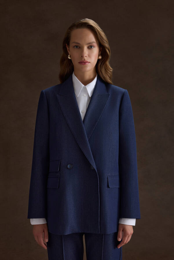 Lacivert Cep Kapak Detaylı Ceket - 3