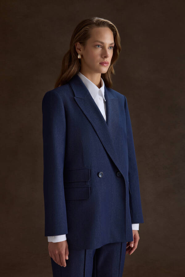 Lacivert Cep Kapak Detaylı Ceket - 5