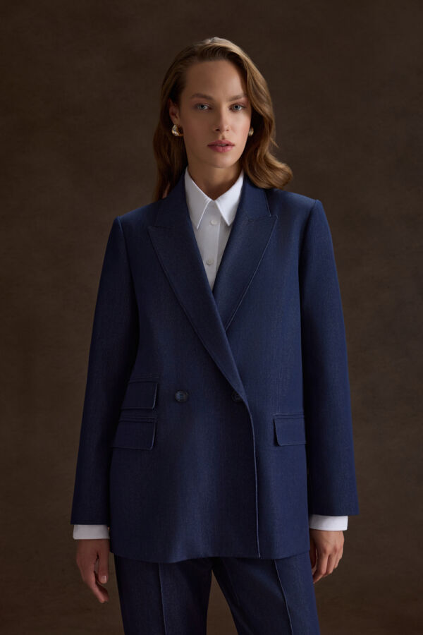 Lacivert Cep Kapak Detaylı Ceket - 1