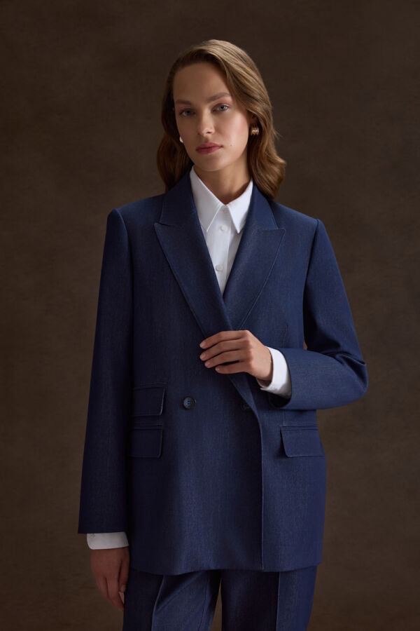 Lacivert Cep Kapak Detaylı Ceket - 2