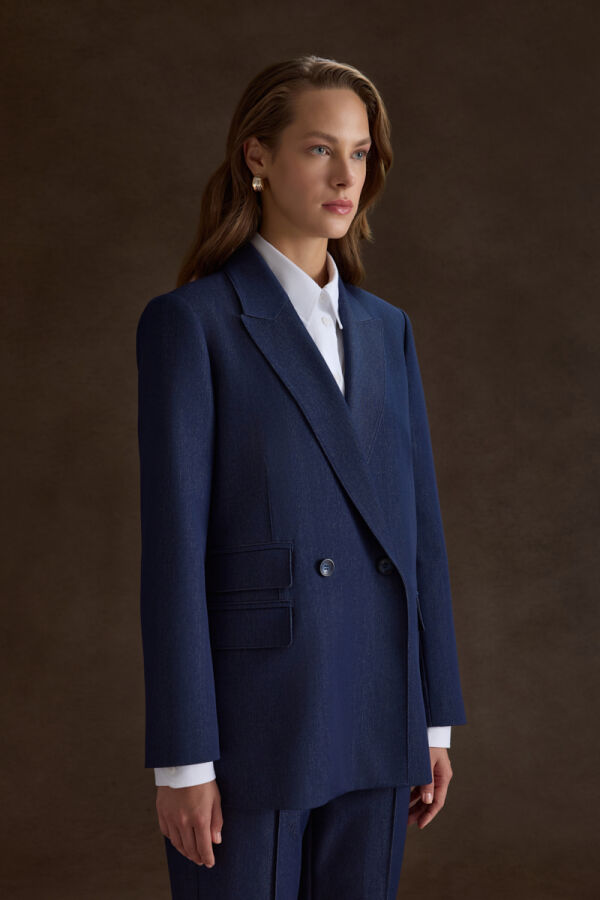 Lacivert Cep Kapak Detaylı Ceket - 5