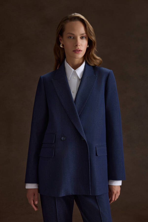 Lacivert Cep Kapak Detaylı Ceket - Aker