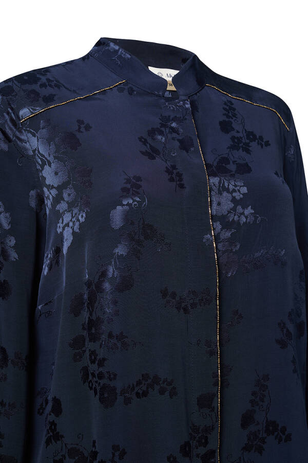Lacivert Çiçek Jakrlı Ferace - 3