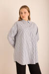 Lacivert Çizgili Cotton Gömlek - 3