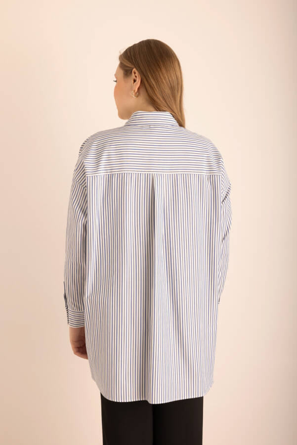 Lacivert Çizgili Cotton Gömlek - 6