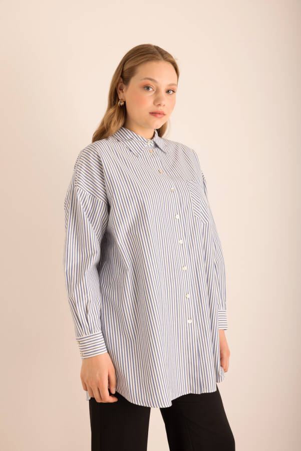 Lacivert Çizgili Cotton Gömlek - Aker (1)