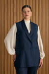 Lacivert Çizgili Dokuma Yelek - 1