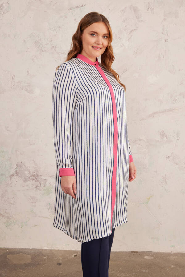 Lacivert Çizgili Saten Tunik - 3