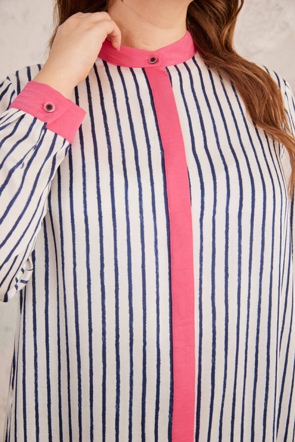 Lacivert Çizgili Saten Tunik - 5