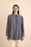 Lacivert Çizgili , Top Şerit Aksesuar Detaylı Viscon Bluz - 1