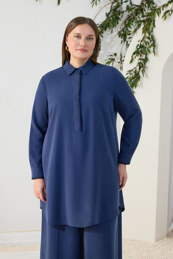 Lacivert Çoban Nakışlı Tunik - 2