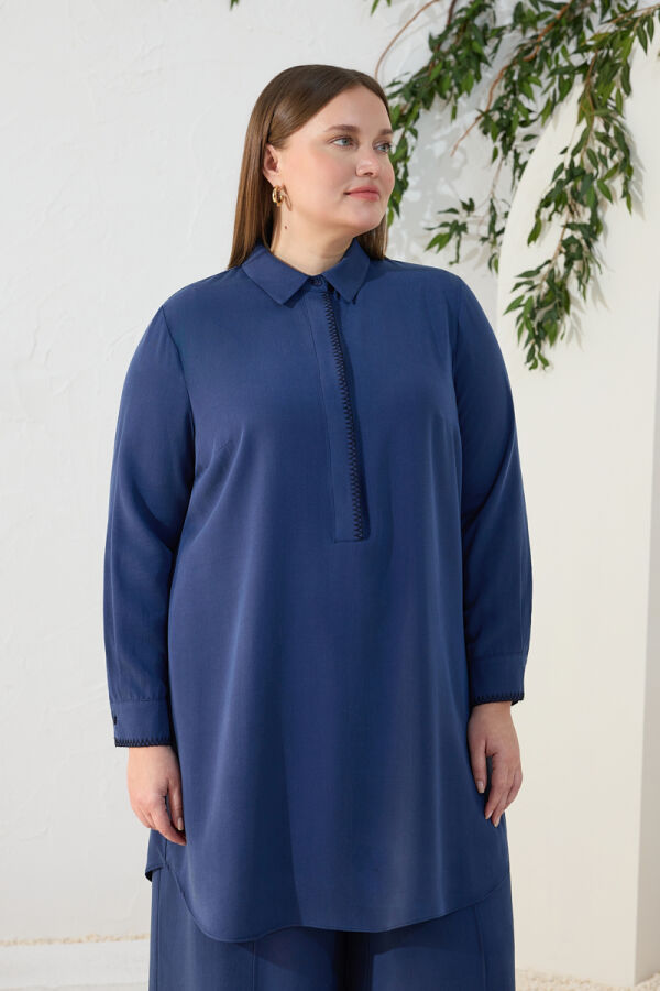 Lacivert Çoban Nakışlı Tunik - 3