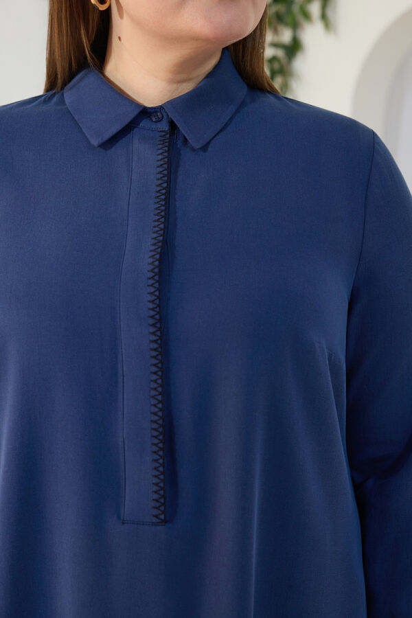 Lacivert Çoban Nakışlı Tunik - 4