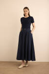 Lacivert Cotton Evaze Etek - 1
