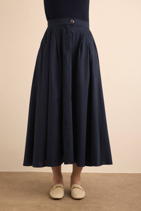 Lacivert Cotton Evaze Etek - 2