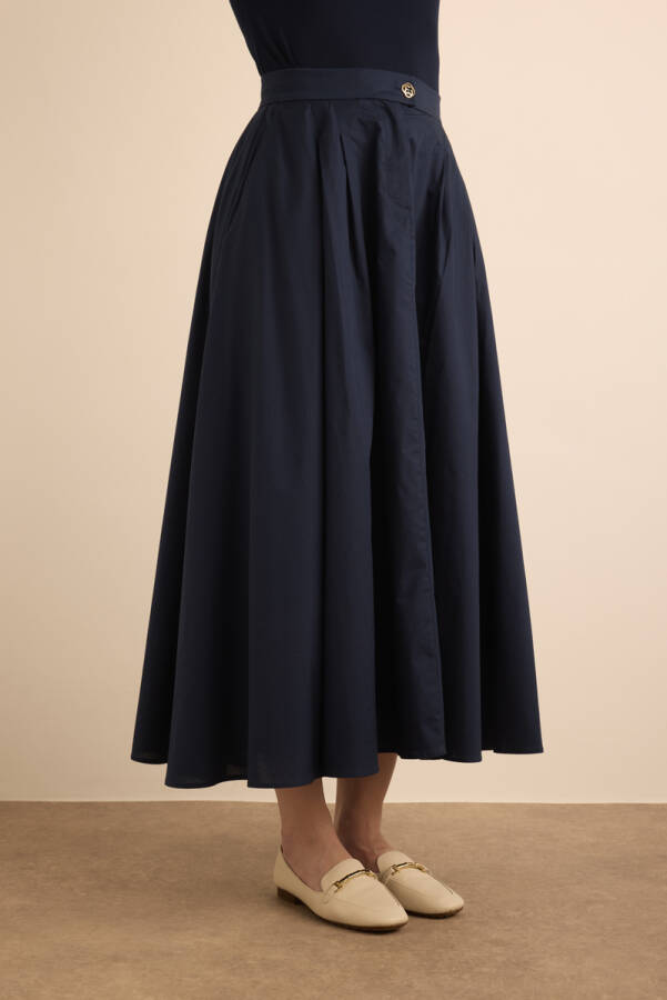 Lacivert Cotton Evaze Etek - 3
