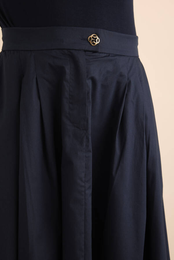 Lacivert Cotton Evaze Etek - 5