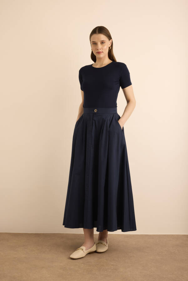 Lacivert Cotton Evaze Etek - Aker