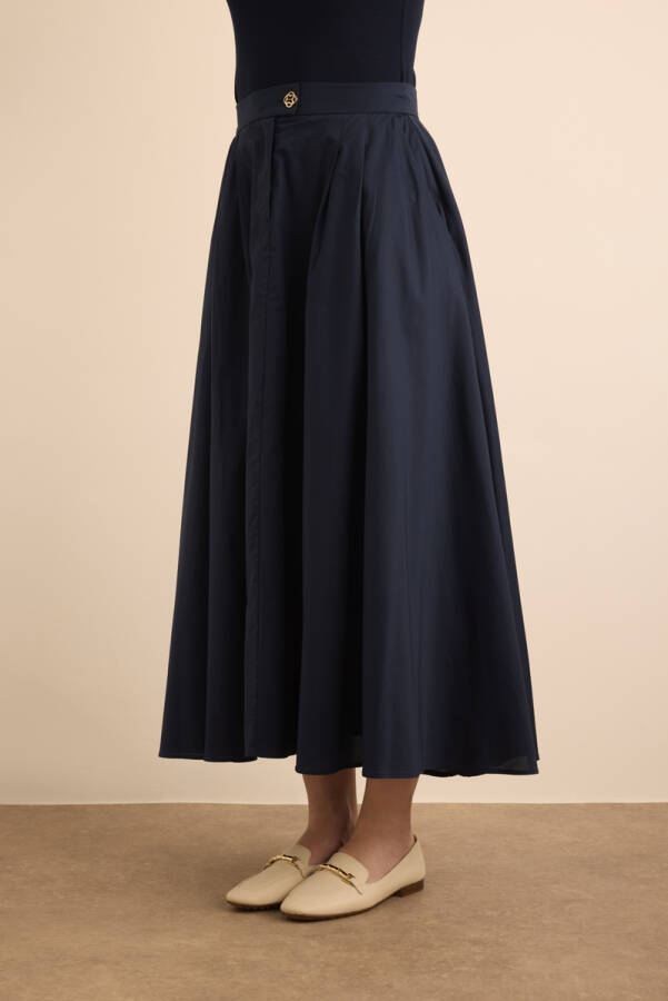 Lacivert Cotton Evaze Etek - 4