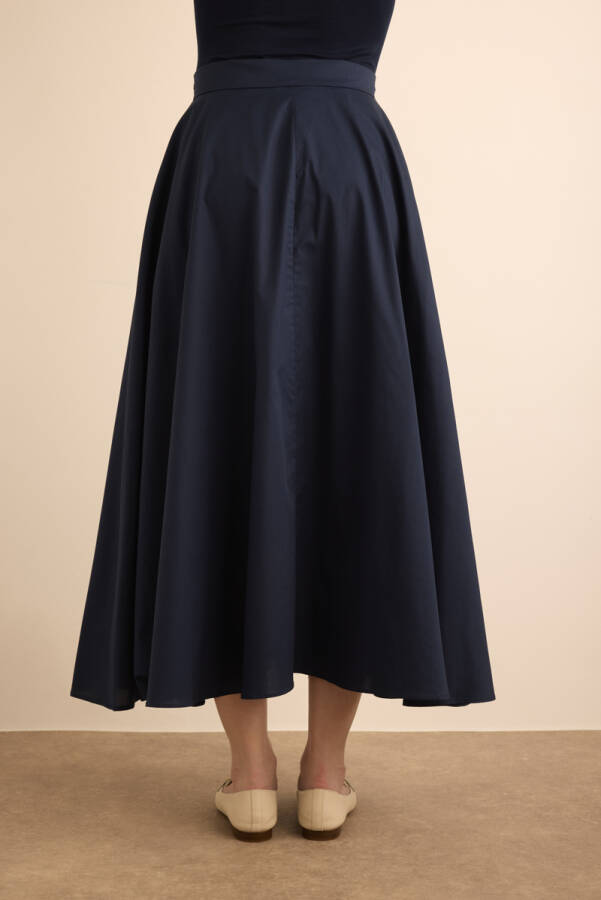 Lacivert Cotton Evaze Etek - 6