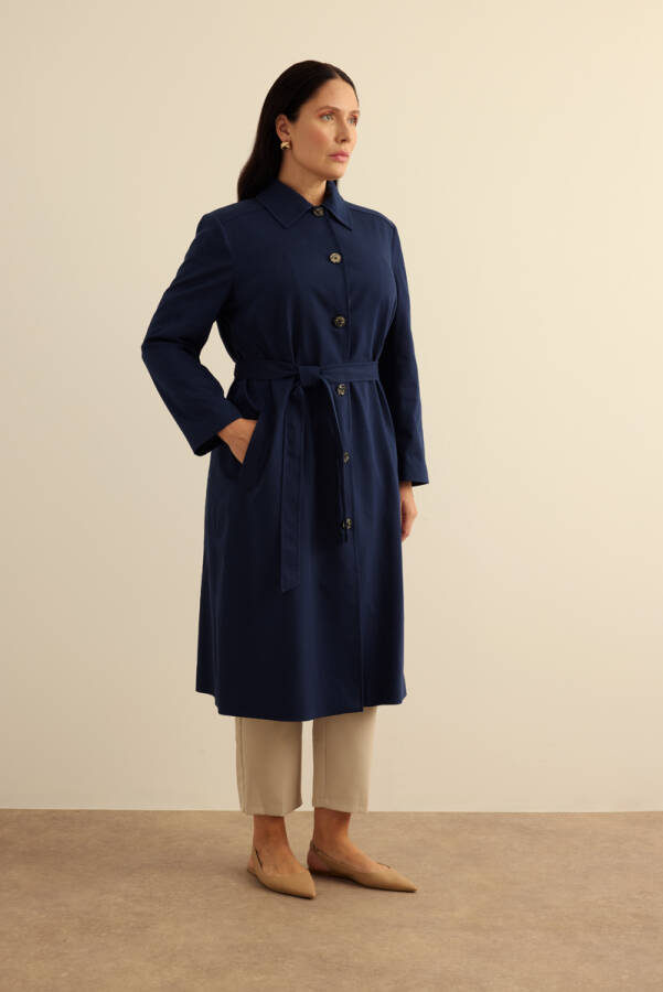 Lacivert Cotton Trençkot - 5