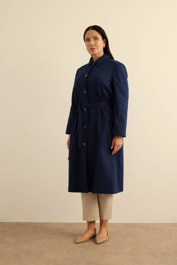 Lacivert Cotton Trençkot - 4