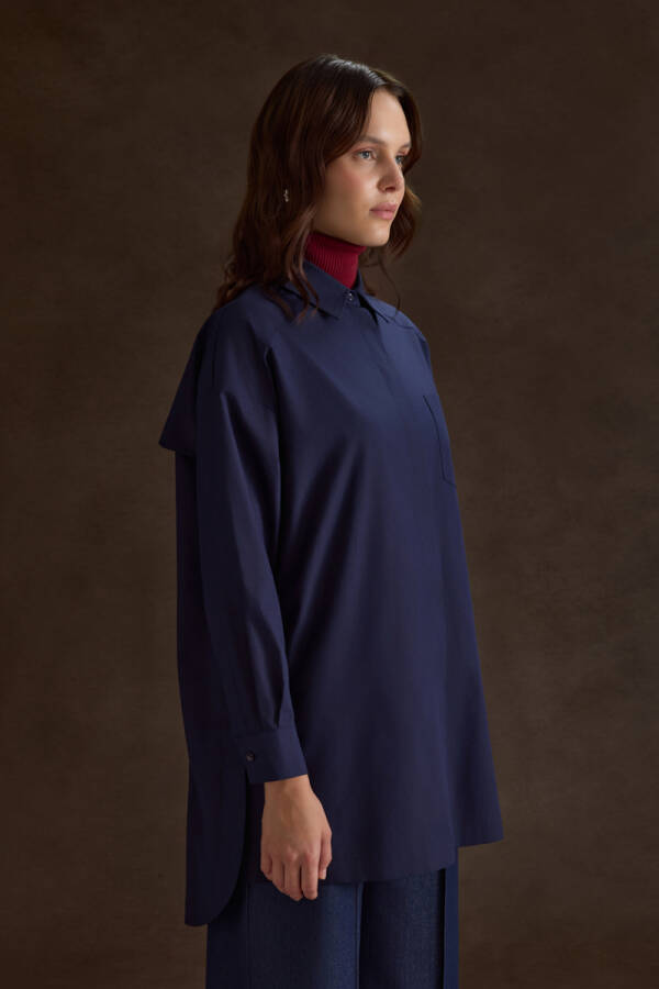Lacivert Cotton Uzun Gömlek - Aker (1)