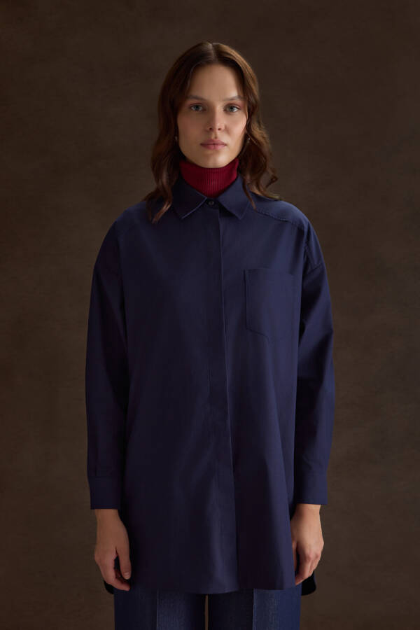 Lacivert Cotton Uzun Gömlek - 1