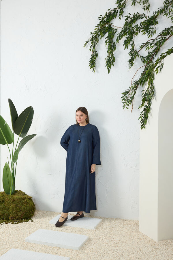 Lacivert Denim Elbise - Aker