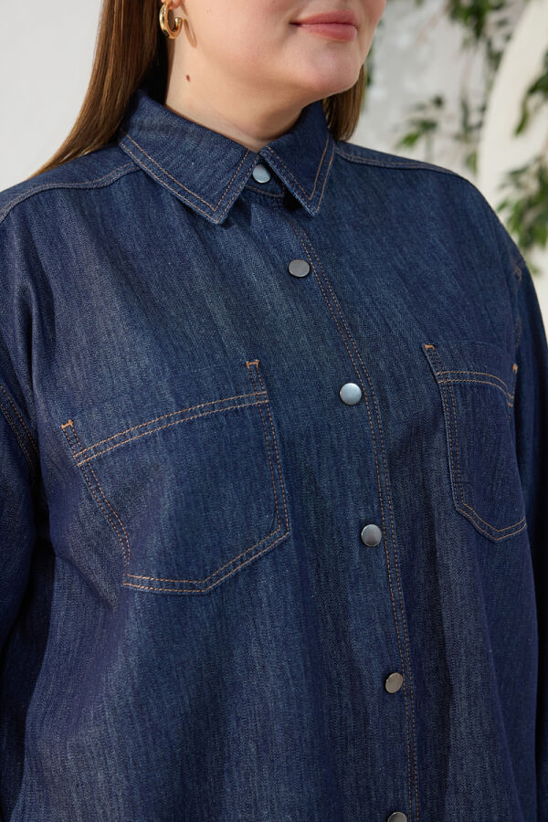 Lacivert Denim Gömlek - 5