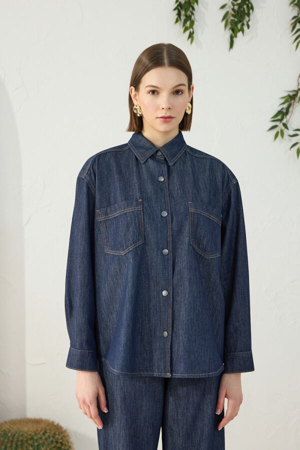 Lacivert Denim Gömlek - 2