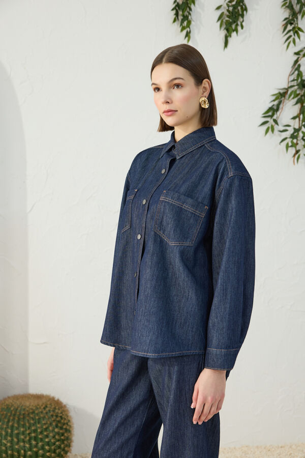 Lacivert Denim Gömlek - 4