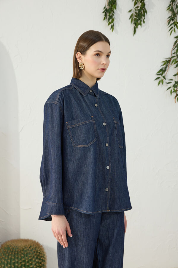 Lacivert Denim Gömlek - 5