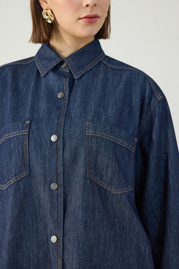 Lacivert Denim Gömlek - 6