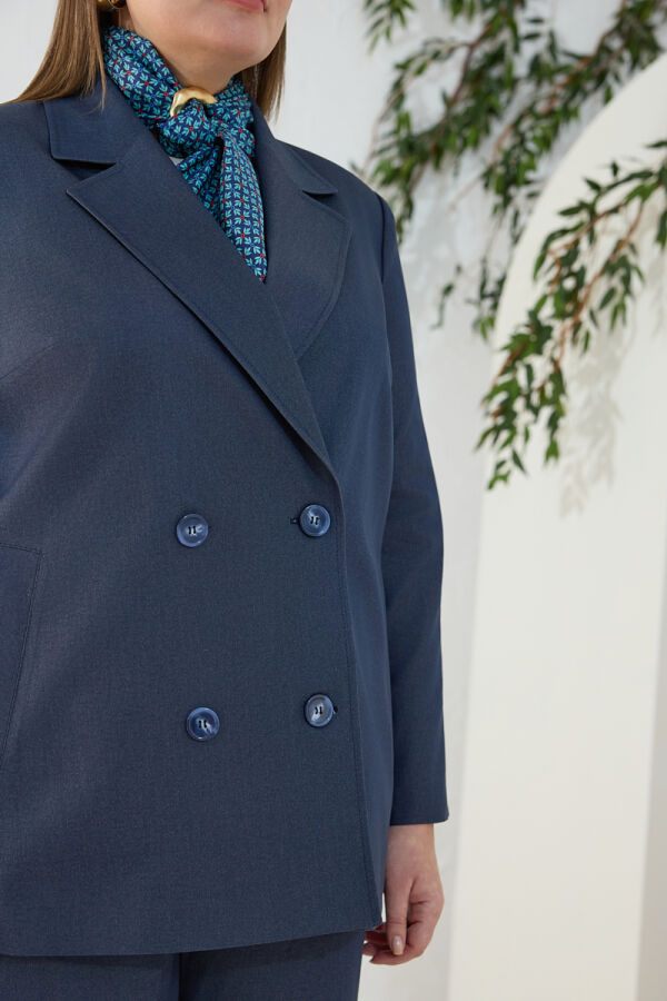 Lacivert Denim Görünümlü Ceket - 5