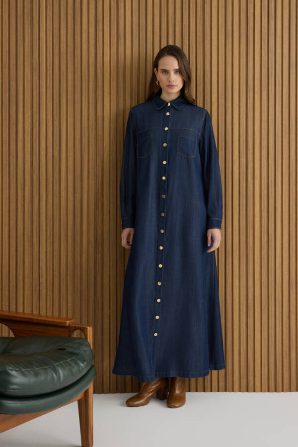 Lacivert Denim Görünümlü Ferace - 1