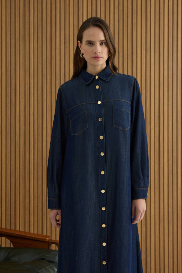 Lacivert Denim Görünümlü Ferace - 4