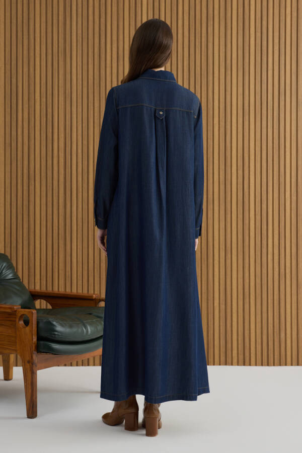 Lacivert Denim Görünümlü Ferace - 6