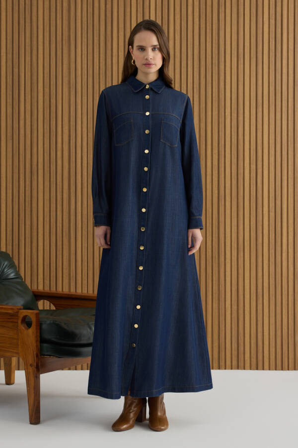 Lacivert Denim Görünümlü Ferace - Aker (1)