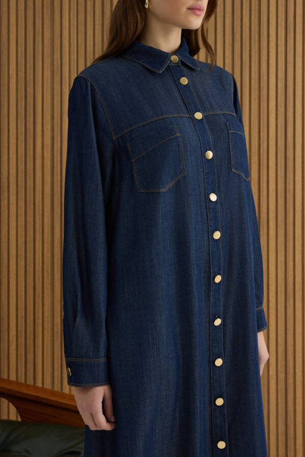 Lacivert Denim Görünümlü Ferace - 5