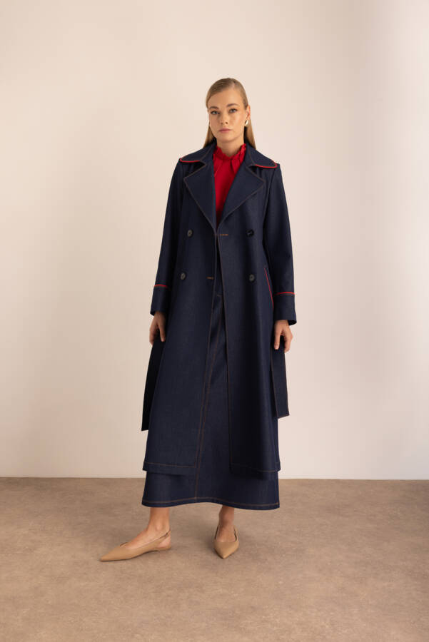 Lacivert Denim Görünümlü Kalem Etek - Aker (1)