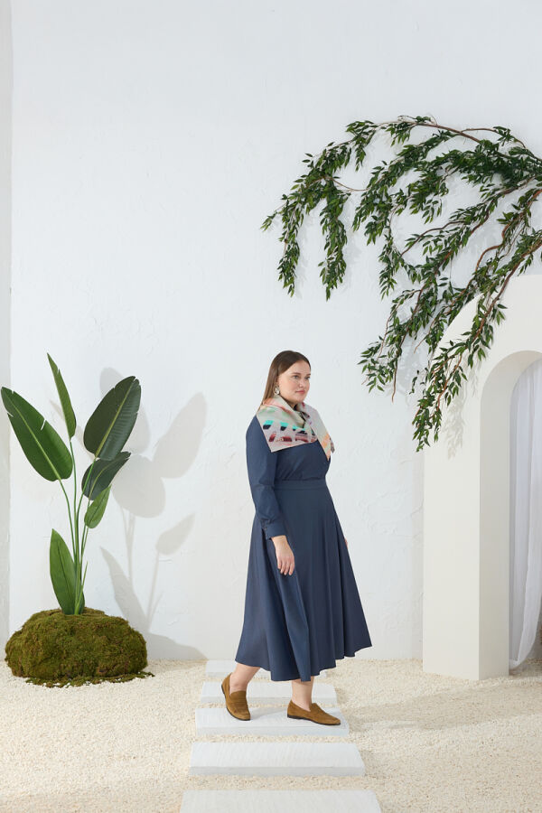 Lacivert Denim Görünümlü Kloş Etek - Aker
