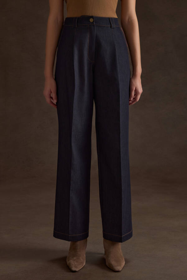 Lacivert Denim Görünümlü Pantolon - 1